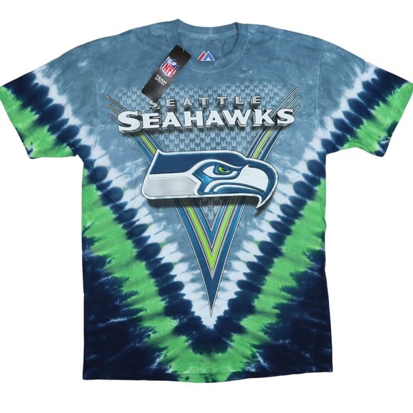 Seattle Seahawks NFL Team Apparel Liquid Blue V-Dye Crew Neck Men's T-Shirt NWT - Picture 1 of 2